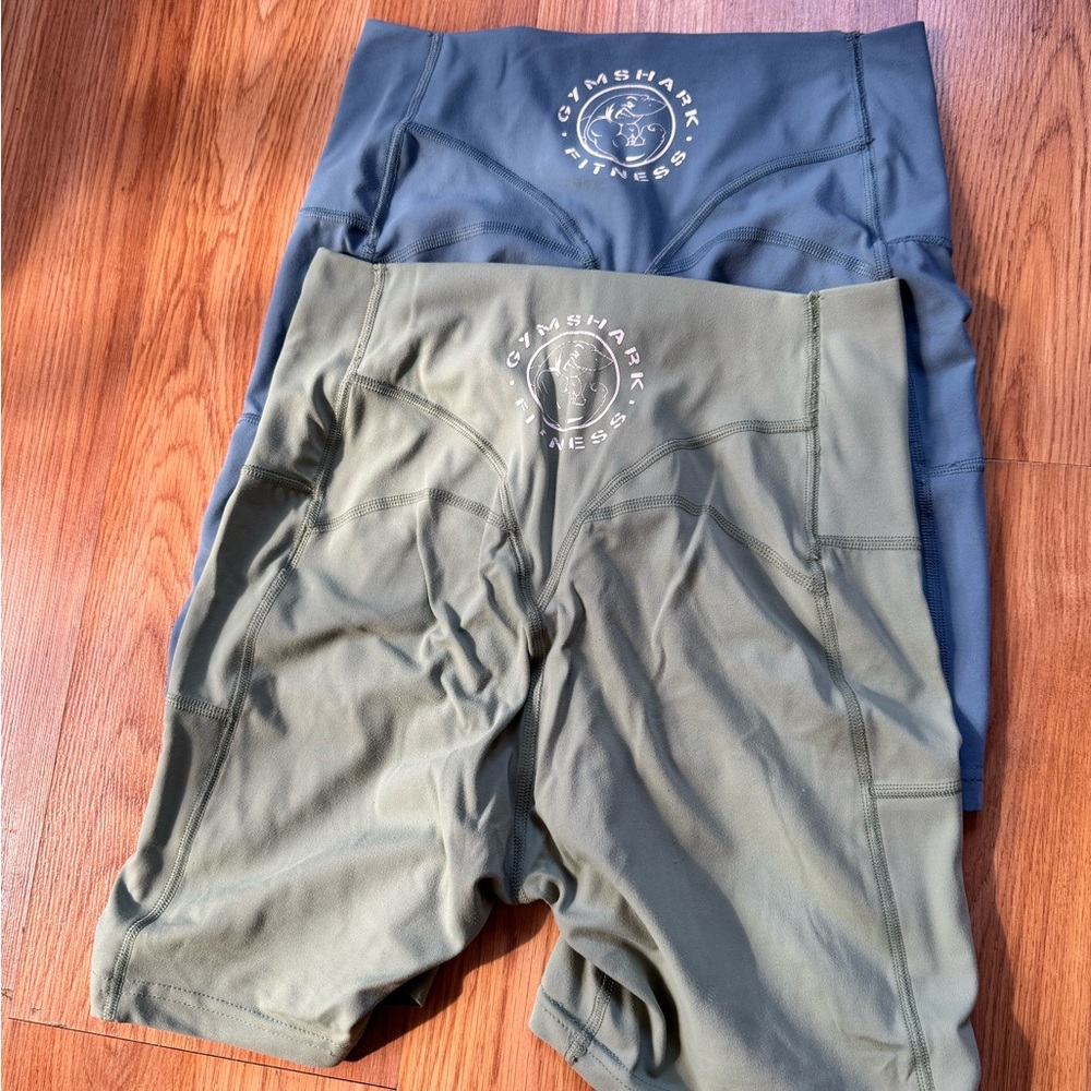Gymshark Women’s High-Waist Workout Shorts - Olive & Blue